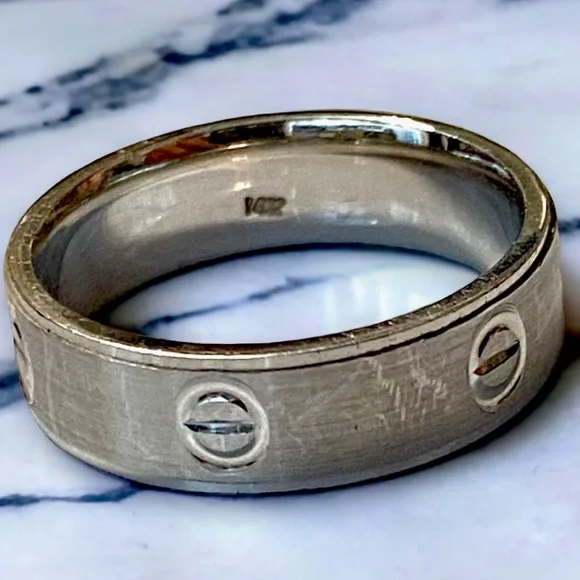 Estate 14K White Gold UNISEX 6mm Wide Screw Link Band Ring Size 8.75